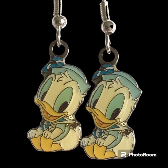 Vintage Disney Donald Duck Earrings Disneyana Signed Charms Disney Babies - Picture 2 of 11